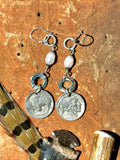 Buffalo Nickel, Stone and Silver Earrings
