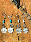 Buffalo Nickel, Stone and Silver Earrings