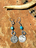 Buffalo Nickel, Stone and Silver Earrings