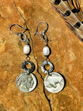 Buffalo Nickel, Stone and Silver Earrings