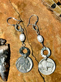 Buffalo Nickel, Stone and Silver Earrings
