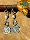 Buffalo Nickel, Stone and Silver Earrings