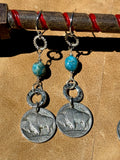 Buffalo Nickel, Stone and Silver Earrings