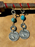 Buffalo Nickel, Stone and Silver Earrings