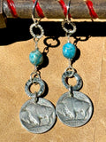 Buffalo Nickel, Stone and Silver Earrings