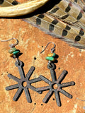 Rustic Metal Spur and Turquoise Earrings