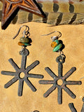 Rustic Metal Spur and Turquoise Earrings