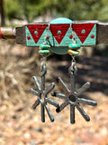 Rustic Metal Spur and Turquoise Earrings