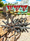 Rustic Metal Spur and Turquoise Earrings