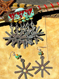 Rustic Metal Spur and Turquoise Earrings