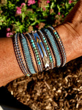 Boho Leather Wrap Bracelet, Western Fashion, "Blue Sky"