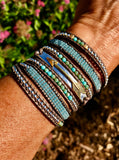 Boho Leather Wrap Bracelet, Western Fashion, "Blue Sky"