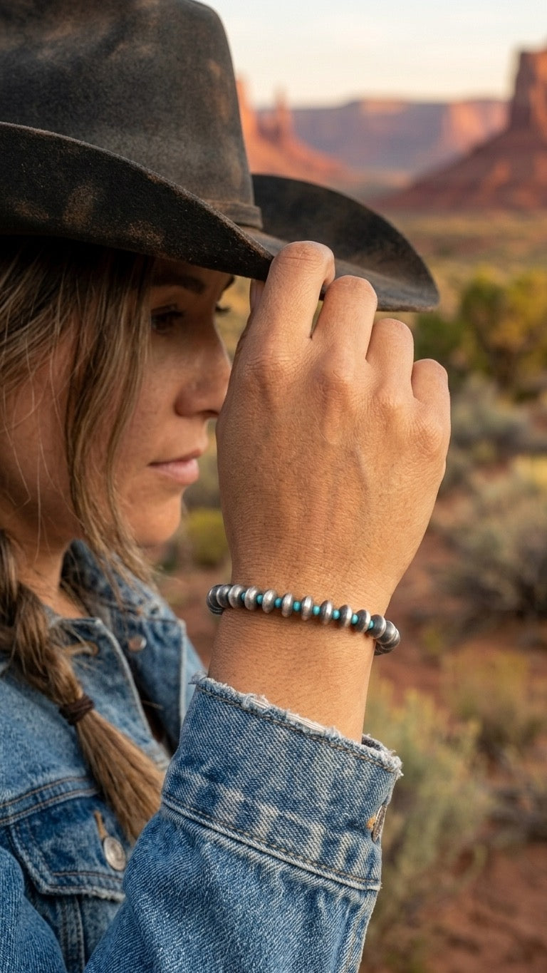 Turquoise and Navajo Pearl Saucer Bracelet