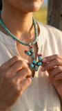 Turquoise and Red Coral Cactus Necklace
