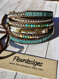 Boho Leather Wrap Bracelet, Western Fashion, "Blue Sky"