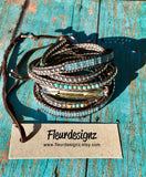 Boho Leather Wrap Bracelet, Western Fashion, "Blue Sky"