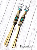 Buckskin ~  Leather Beaded Fringe Earrings, Western