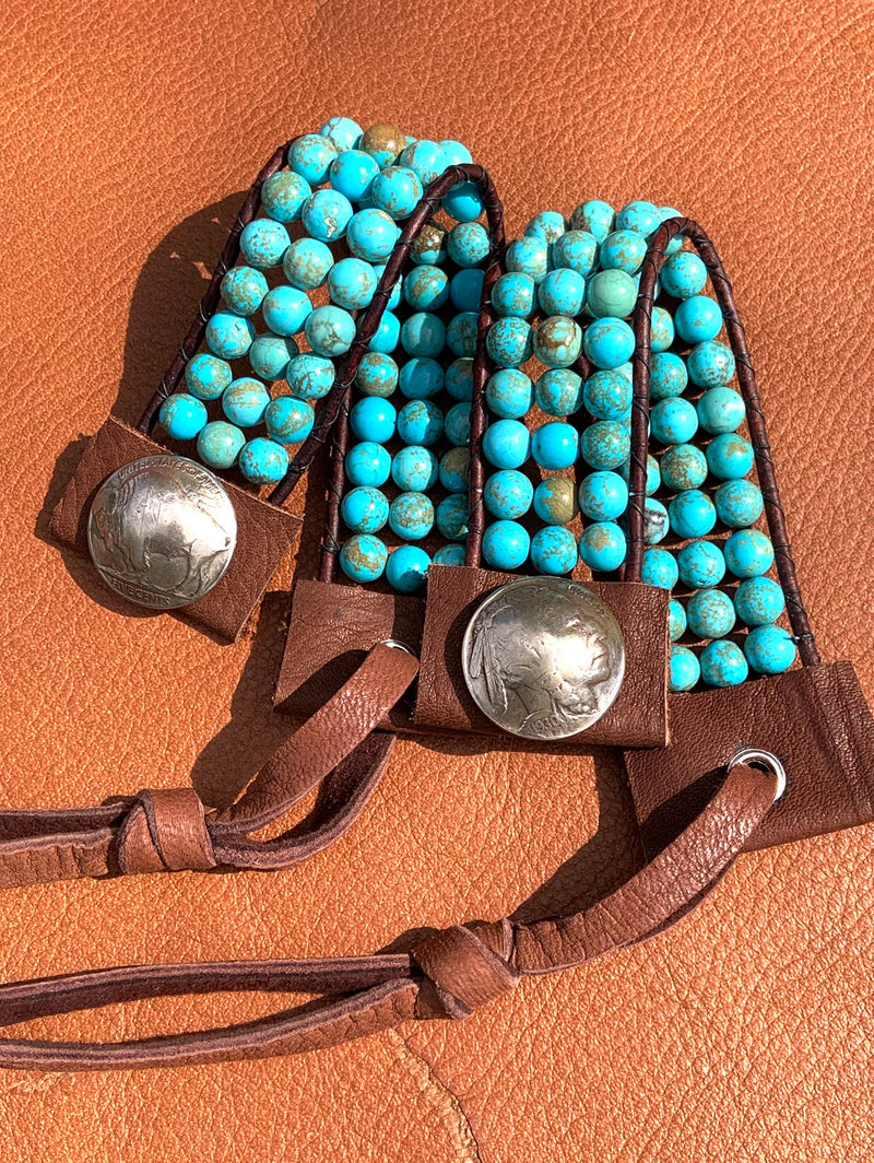Turquoise and Leather Cuff Bracelet, Buffalo Nickel Button