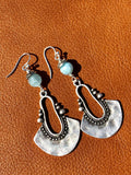 Aquamarine Natural Gemstone and Oxidized Silver Earrings