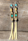 Buckskin ~ Leather Beaded Fringe Earrings, Western