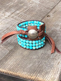 Turquoise and Leather Cuff Bracelet, Buffalo Nickel Button