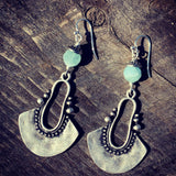 Aquamarine Natural Gemstone and Oxidized Silver Earrings