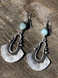 Aquamarine Natural Gemstone and Oxidized Silver Earrings