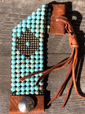 Turquoise and Leather Cuff Bracelet; Western Jewelry