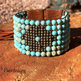 Turquoise and Leather Cuff Bracelet; Western Jewelry