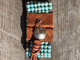 Turquoise and Leather Cuff Bracelet; Western Jewelry