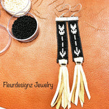 Native American inspired beaded leather earrings;Sitting Bull Arrow