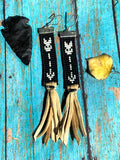 Native American inspired beaded leather earrings;Sitting Bull Arrow