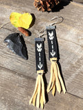 Native American inspired beaded leather earrings;Sitting Bull Arrow