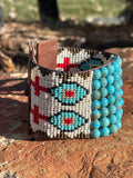 Turquoise and Leather Loom Cuff Bracelet, Prairie Drifter