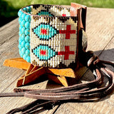 Turquoise and Leather Loom Cuff Bracelet, Prairie Drifter