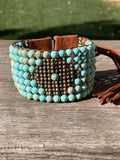 Turquoise and Leather Cuff Bracelet; Western Jewelry