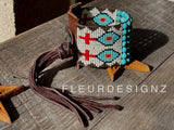 Turquoise and Leather Loom Cuff Bracelet, Prairie Drifter