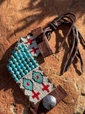 Turquoise and Leather Loom Cuff Bracelet, Prairie Drifter