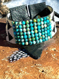 Natural Turquoise Bandelier Cuff Bracelet, Western Jewelry