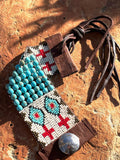 Turquoise and Leather Loom Cuff Bracelet, Prairie Drifter