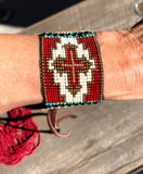 Western Beaded Leather Cuff Bracelet; FAITH