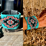 Western Leather Cuff Bracelet; Turquoise Navajo Cross