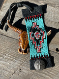 Western Leather Cuff Bracelet; Turquoise Navajo Cross