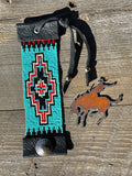 Western Leather Cuff Bracelet; Turquoise Navajo Cross