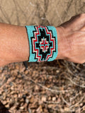 Western Leather Cuff Bracelet; Turquoise Navajo Cross