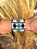 Western Leather Loom Cuff Bracelet; Buffalo Fringe