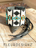 Western Leather Loom Cuff Bracelet; Buffalo Fringe