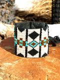 Western Leather Loom Cuff Bracelet; Buffalo Fringe