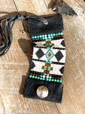 Western Leather Loom Cuff Bracelet; Buffalo Fringe