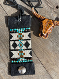 Western Leather Loom Cuff Bracelet; Buffalo Fringe